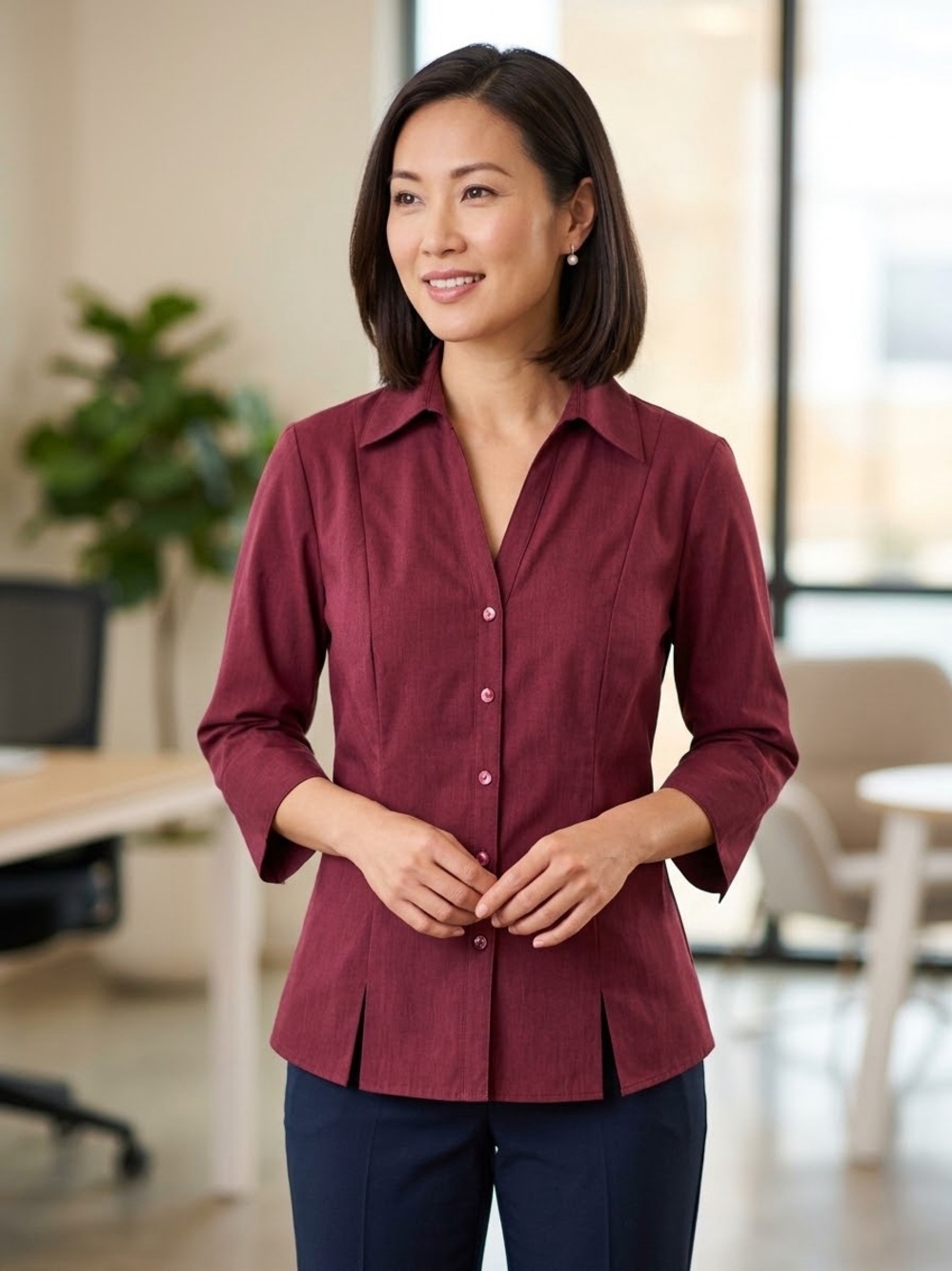 Cato Women's Button-Front Shirt in Burgundy